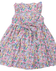 Hand Smocked Floral Dress with Frill Pink