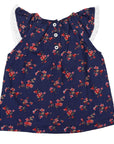 Navy Floral Blouse and Light Short Set