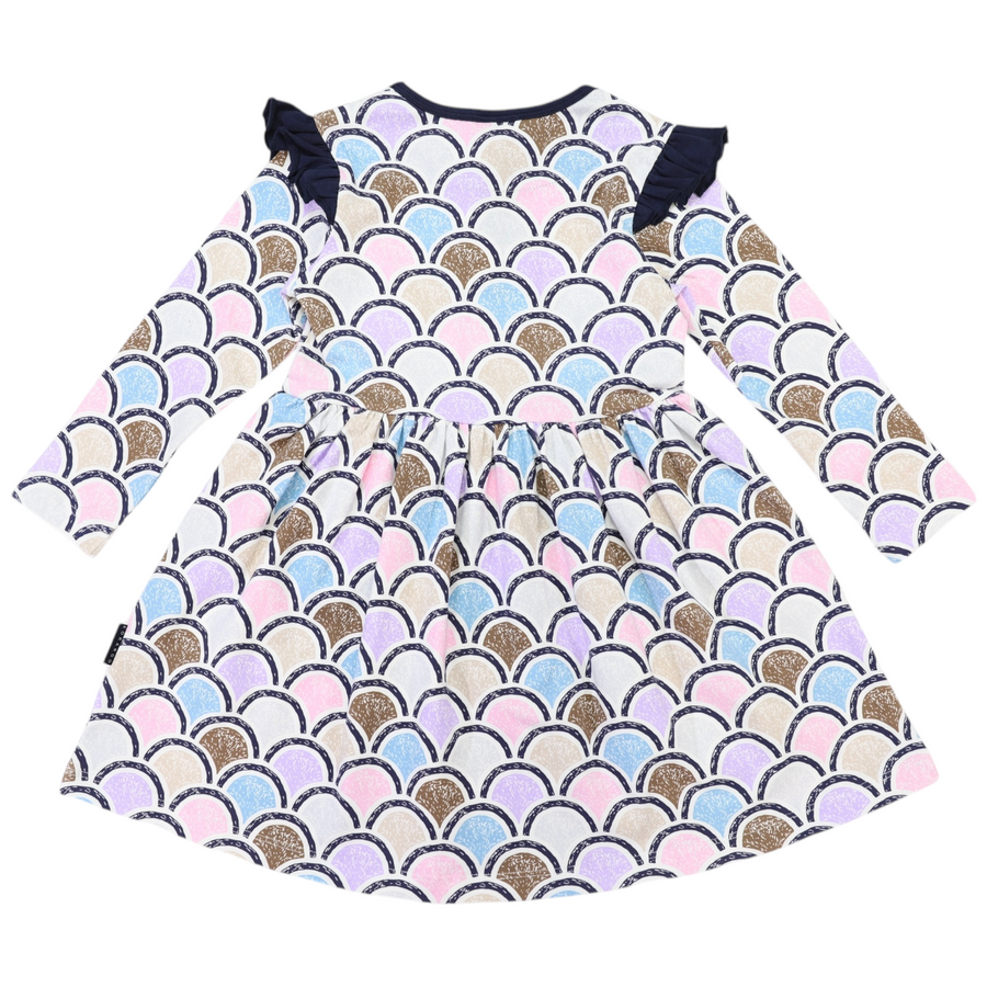 Arch Frill Print Dress Blue