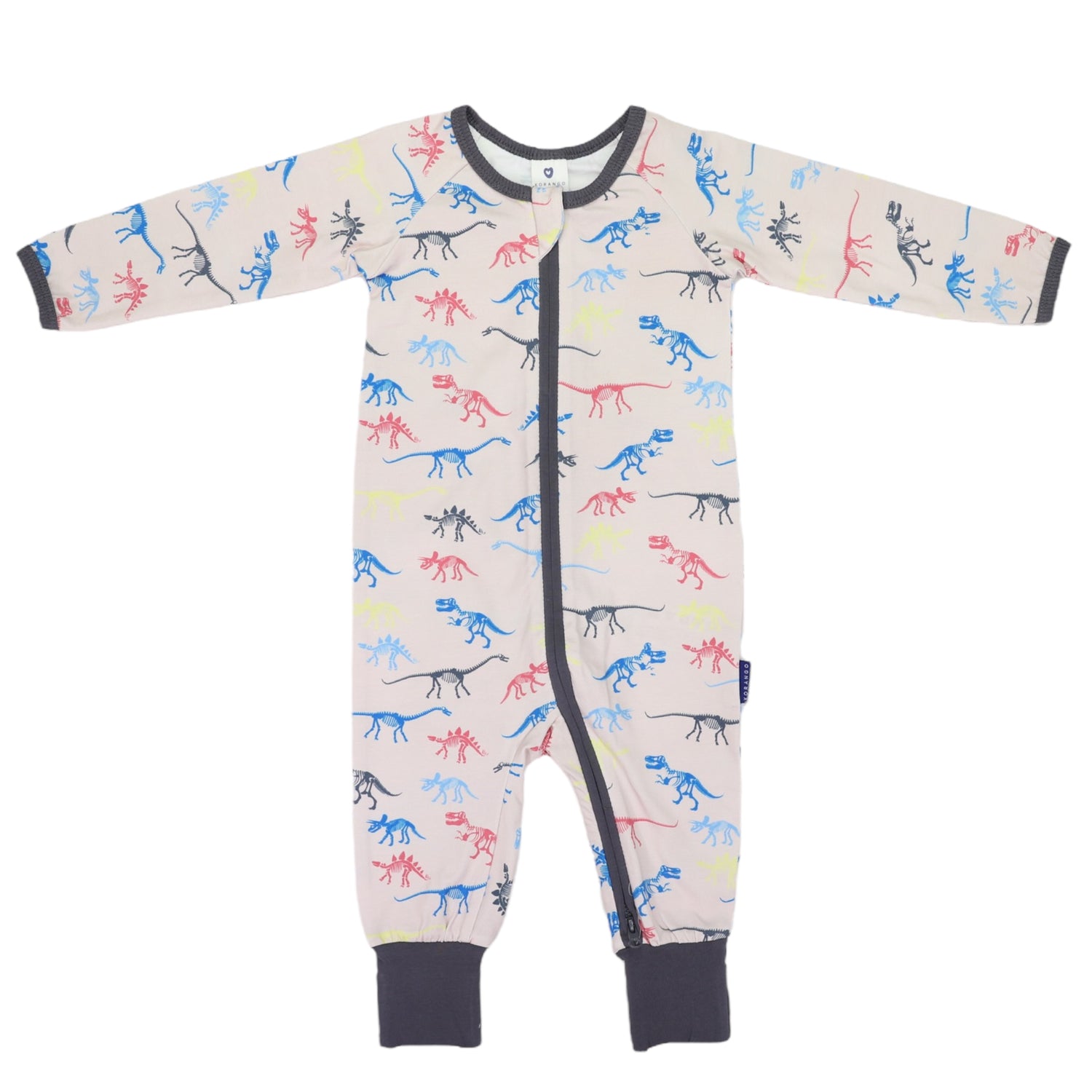 Dinosaur Long Sleeve Zip Onesie Tapioca