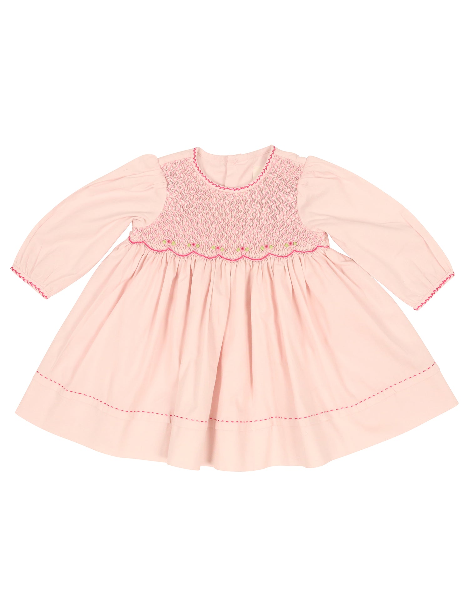 Rosettes Twill Smocked Dress Pink