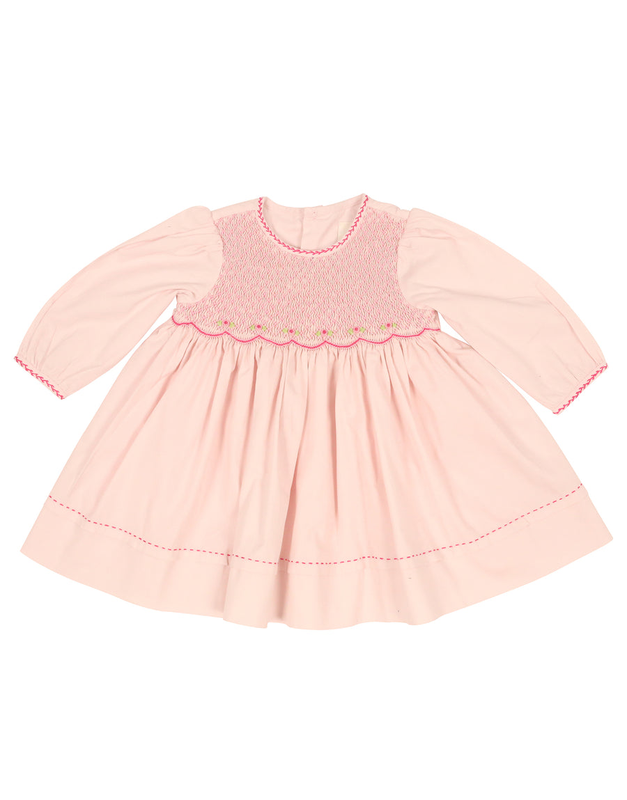 Rosettes Twill Smocked Dress Pink