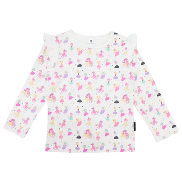 Dancing Unicorn Frill Print Tee Cream