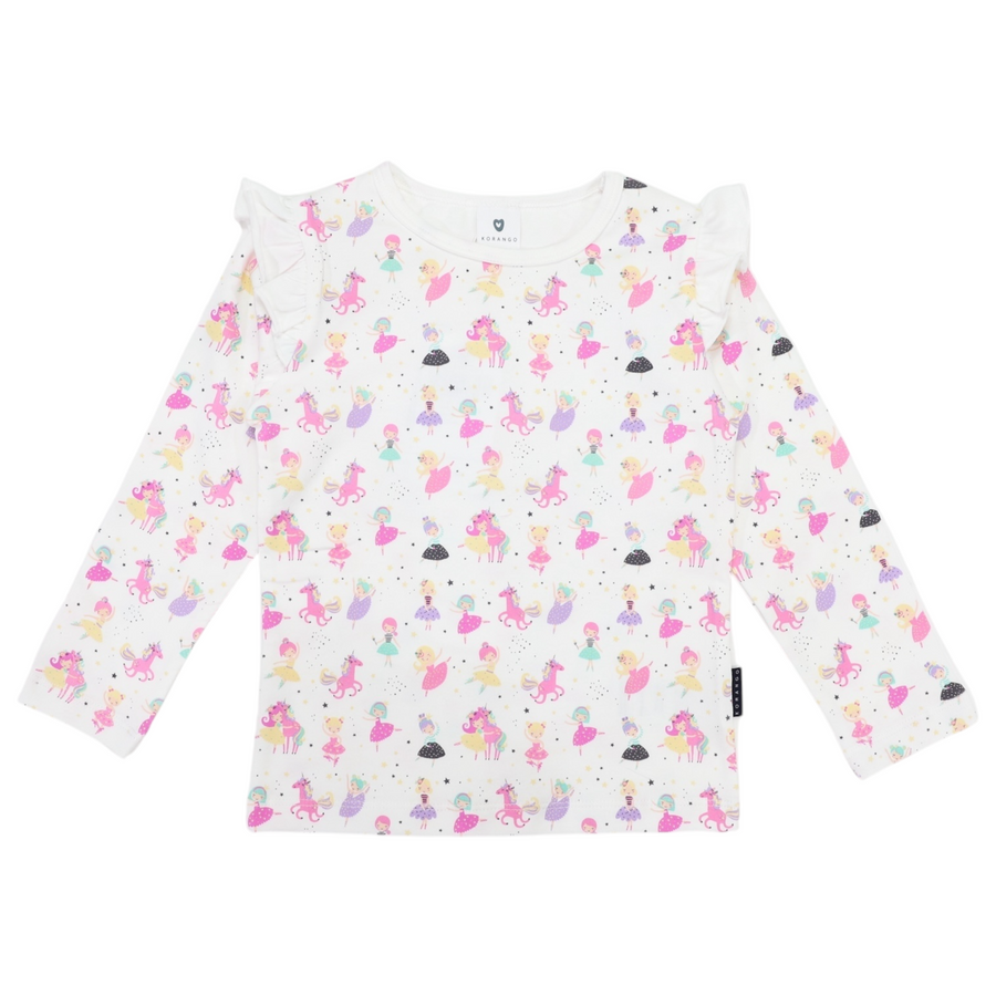 Dancing Unicorn Frill Print Tee Cream