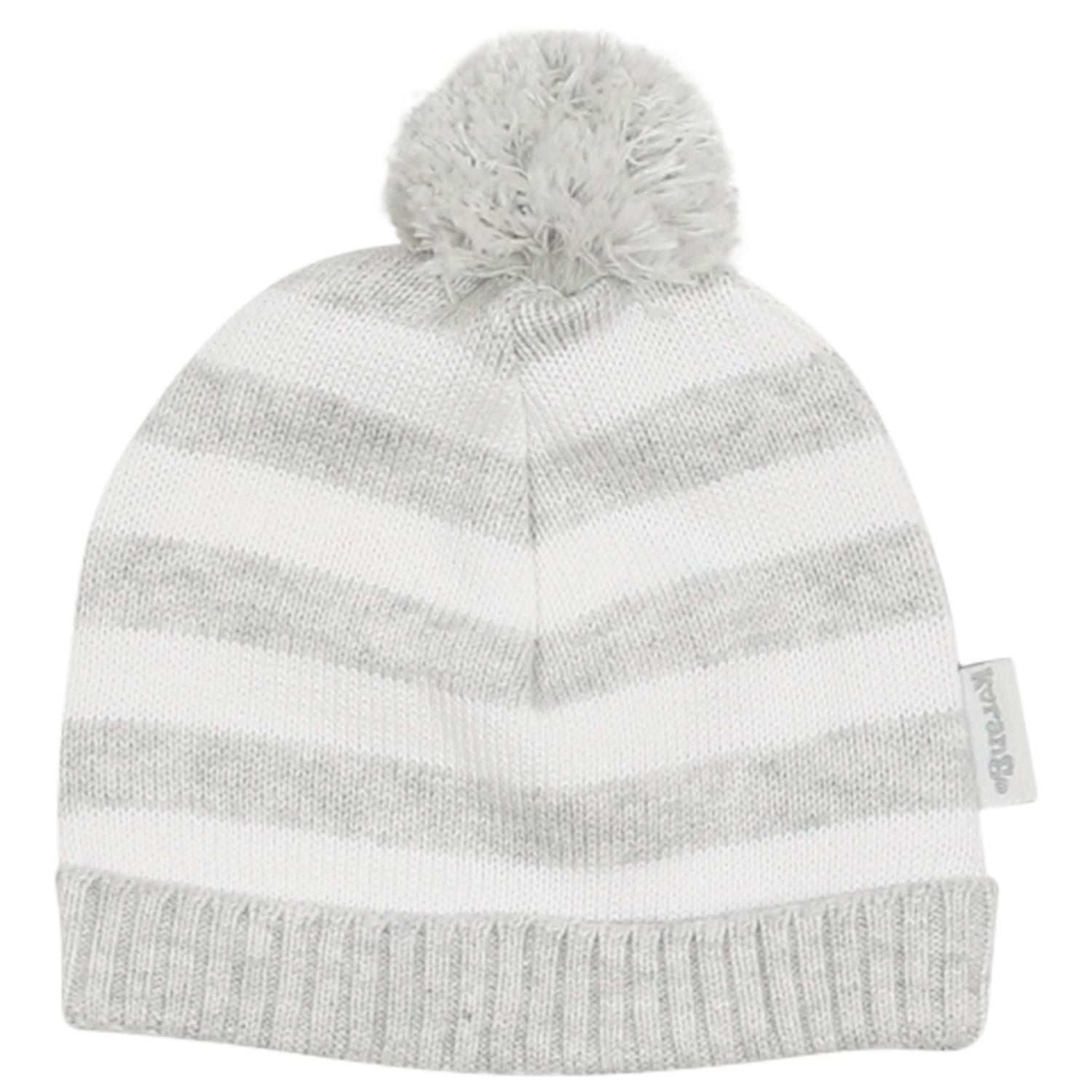 Knit Beanie Grey Stripe with Pom