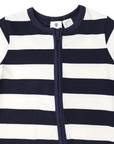 Stripe Short Sleeve Zip Romper Navy Stripe