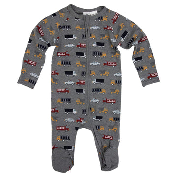 Cars and Trucks Double Zip Onsie Charcoal