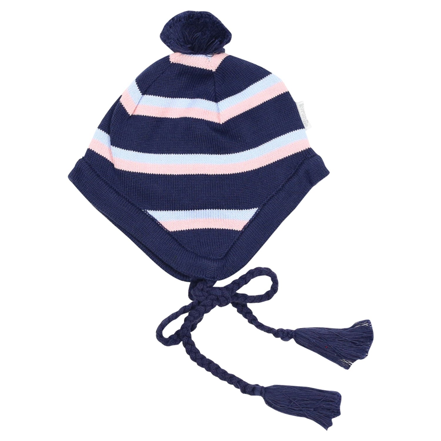 Knit Striped Girls Beanie Navy
