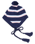 Knit Striped Girls Beanie Navy