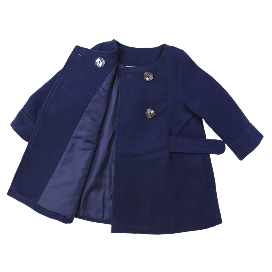 Double Breasted Satin Lined Overcoat Navy