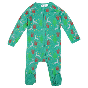 Pyjamas Cotton Modal Xmas Long Sleeve Zip Romper Green