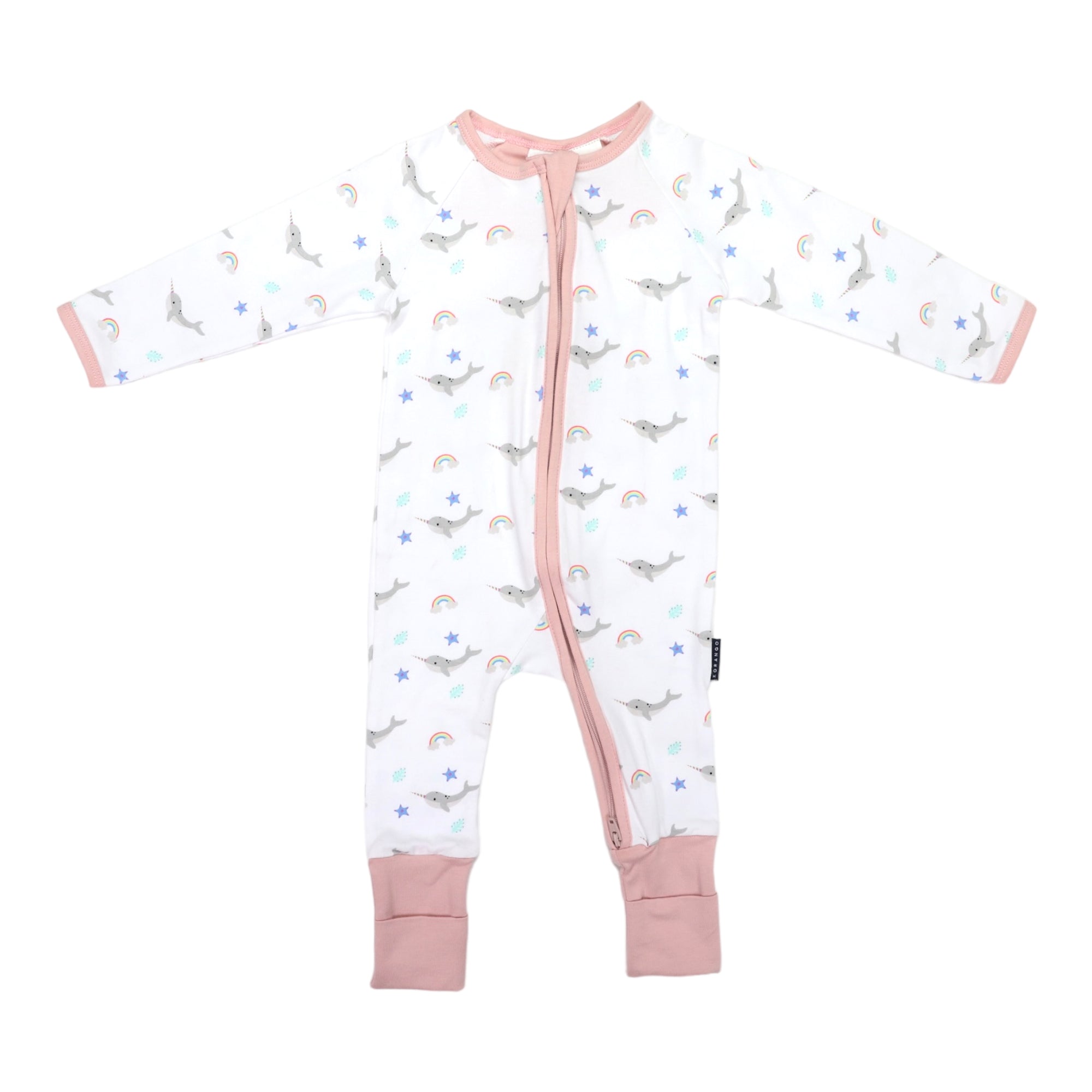 Narwhal Zip Onesie White
