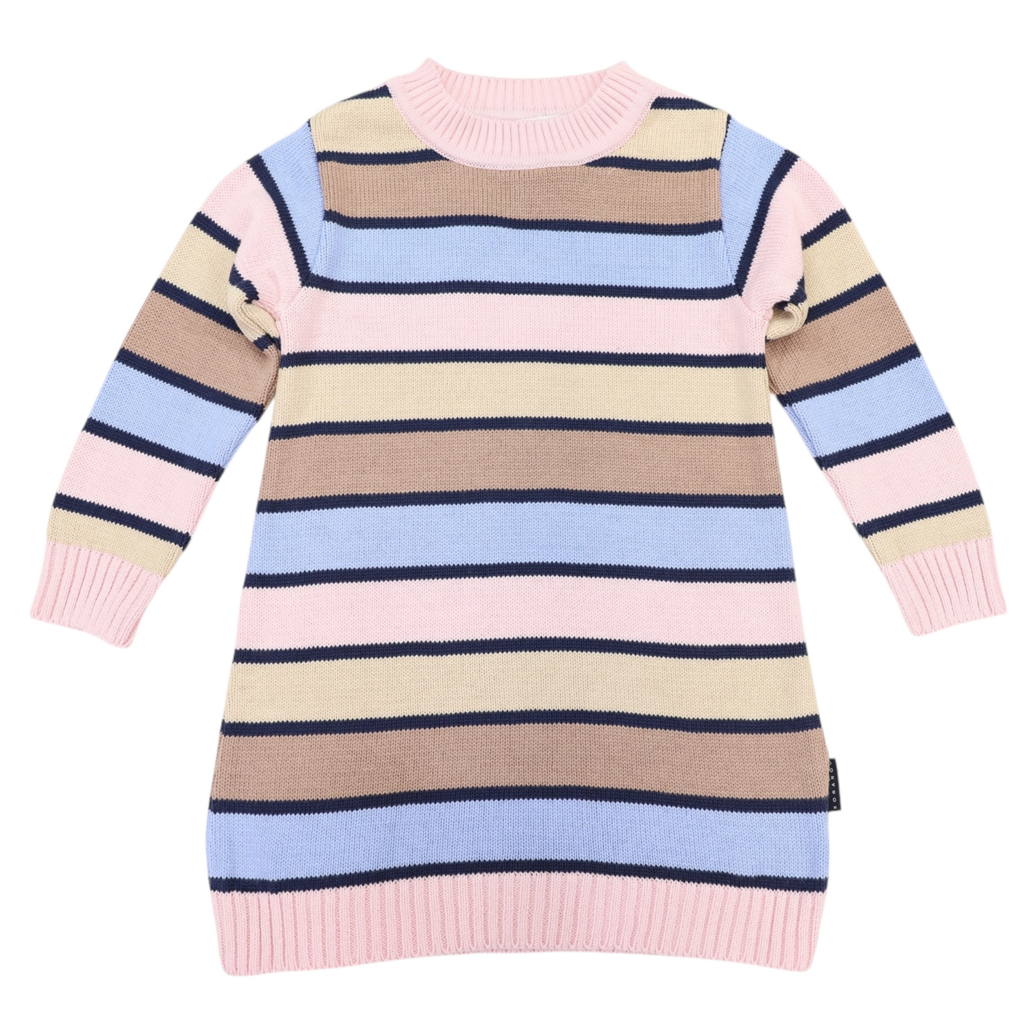 A-line Striped Knit Dress Blue