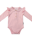 Frill Collared Cotton Bodysuit Dusty Pink