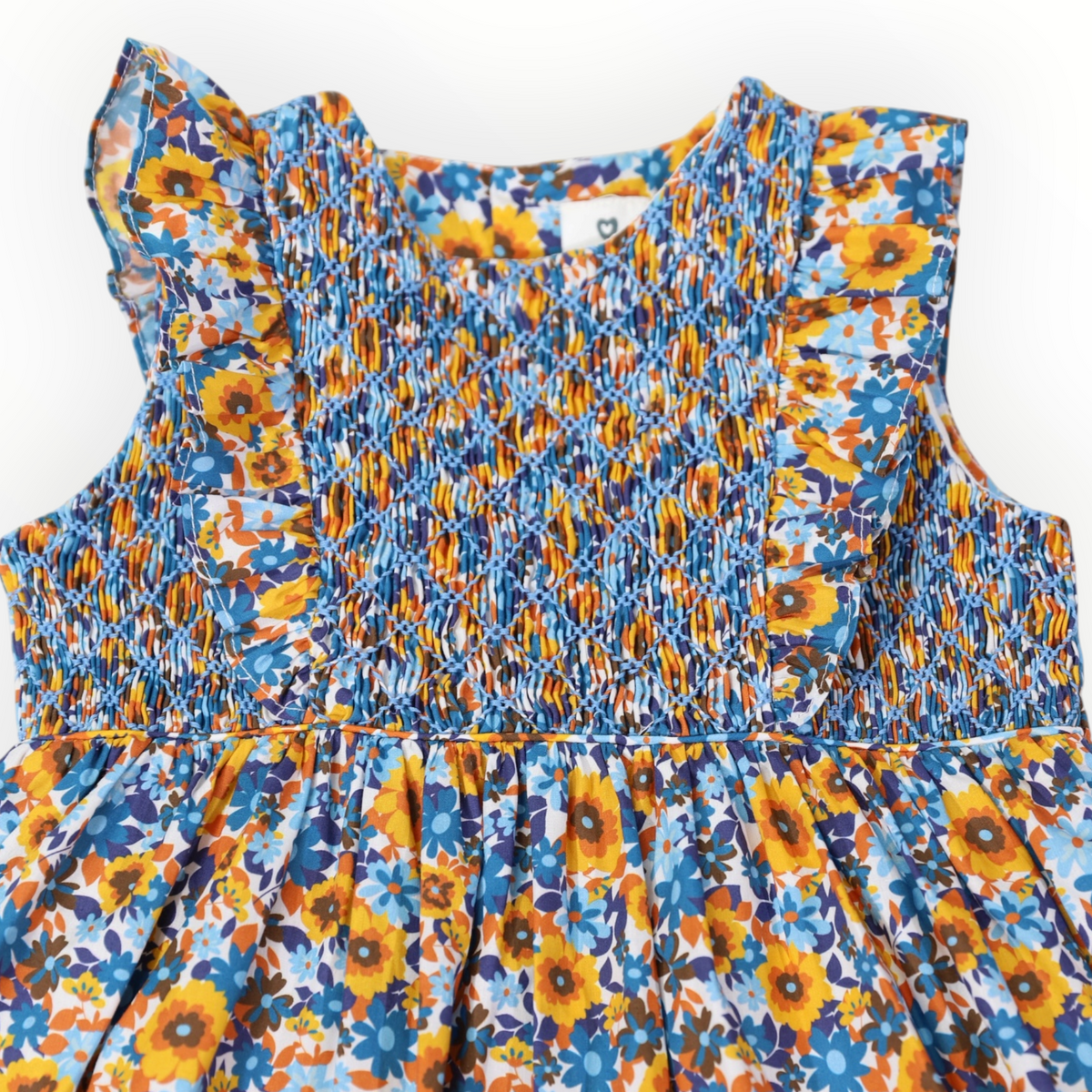 Bold Smocked Floral Dress Blue