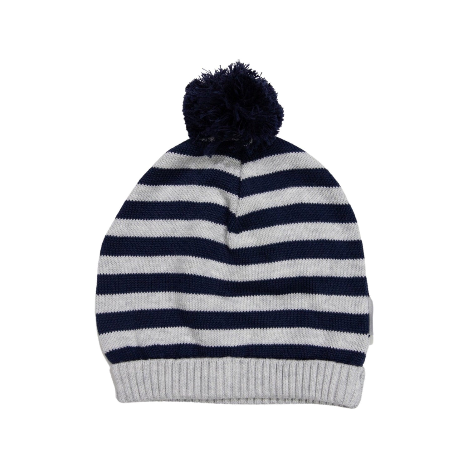 Stripe Knit Beanie Navy with Grey Contrast