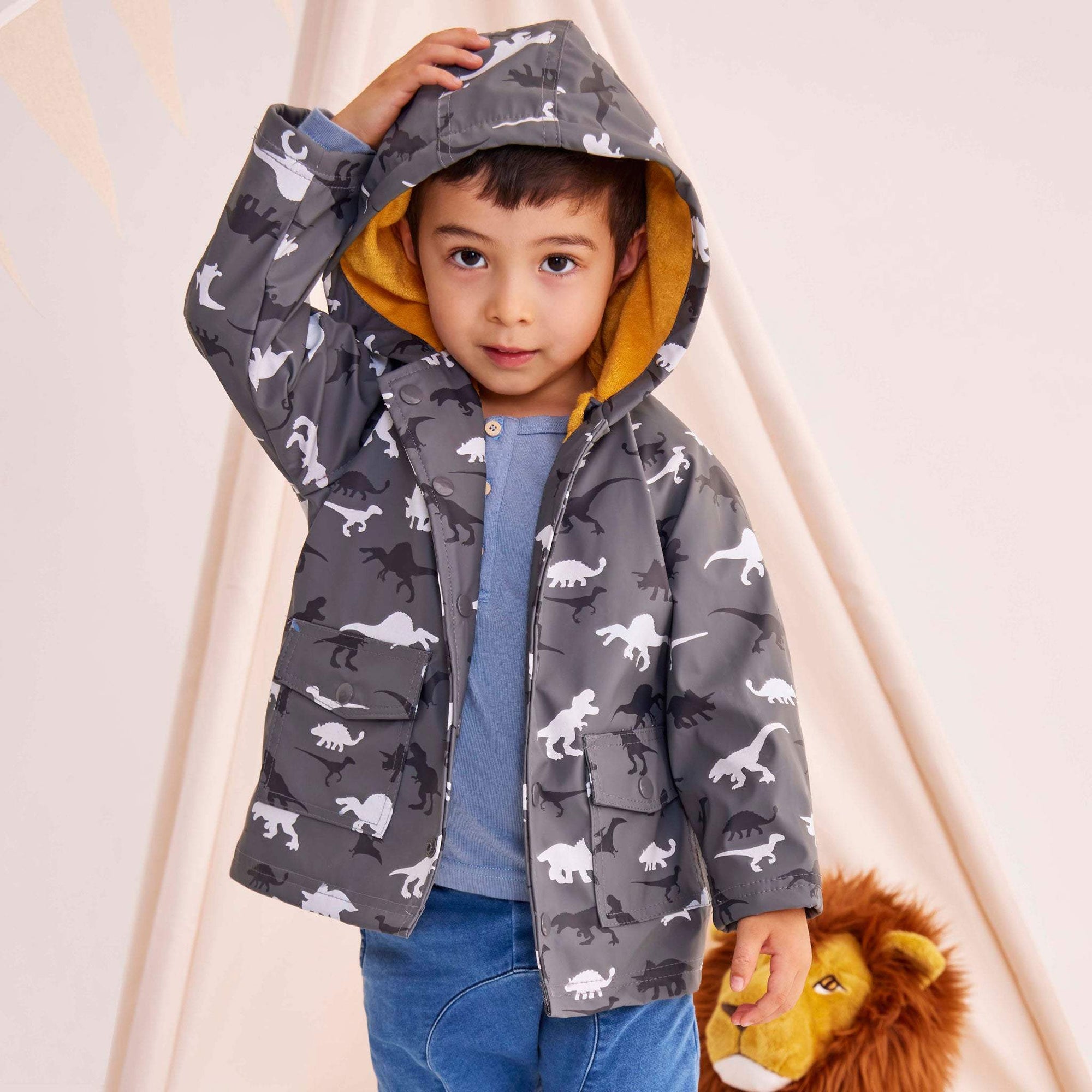 Dinosaur Colour Change Raincoat Charcoal – Korango