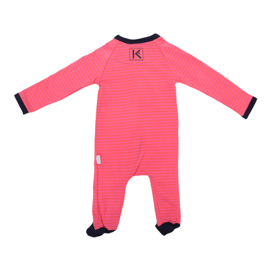 Cotton Stretch Long Sleeve Romper with Zip - Pink/Orange Stripe