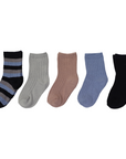 Ribbed Socks 5pk Plain with Navy Stripe