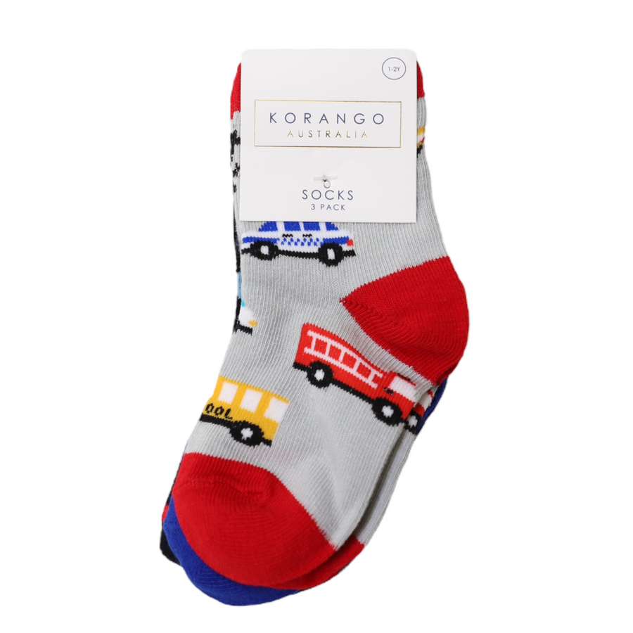 Cars & Dinosaur Socks 3pk Assorted