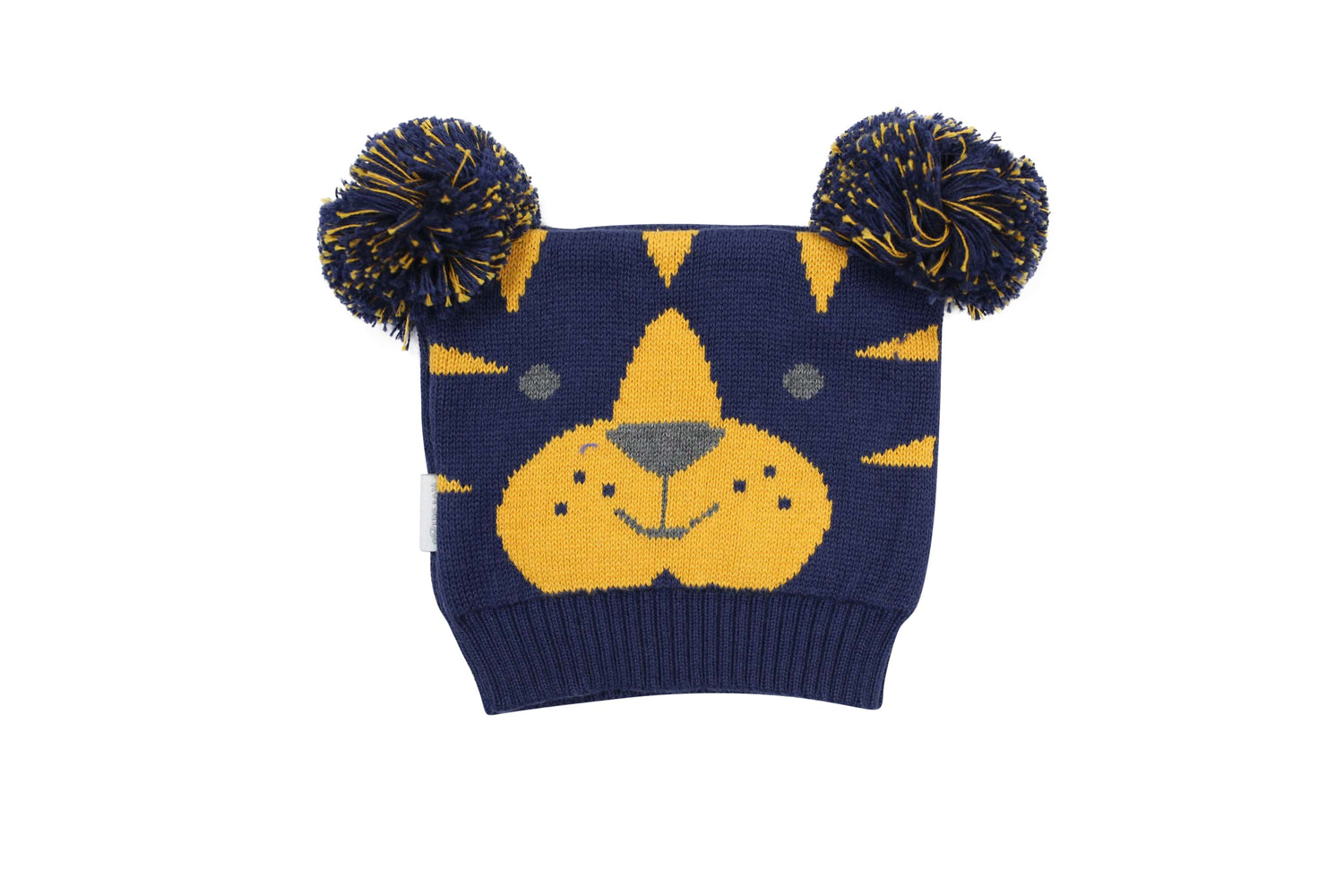Tiger Beanie with Pom Poms Navy