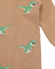 T-REX Embroidered Knit Onesie Chestnut