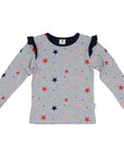 Star Long Sleeve Top with Frill Grey