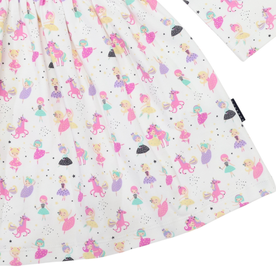Dancing Unicorn Print Dress Cream