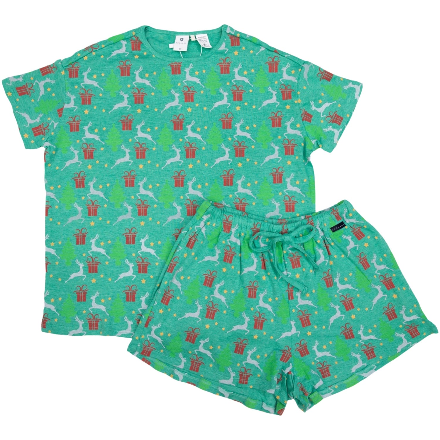 Adult Cotton Modal Xmas Short Sleeve Top & Short Green