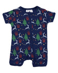 Pyjamas Cotton Modal Xmas Short Sleeve Zip Romper Navy