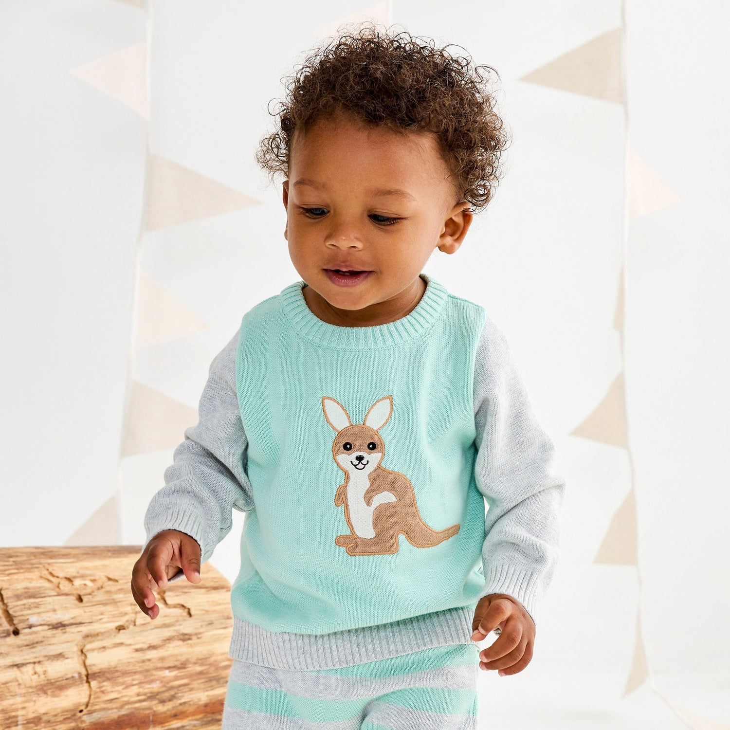 Knit Sweater with Kangaroo Applique Mint