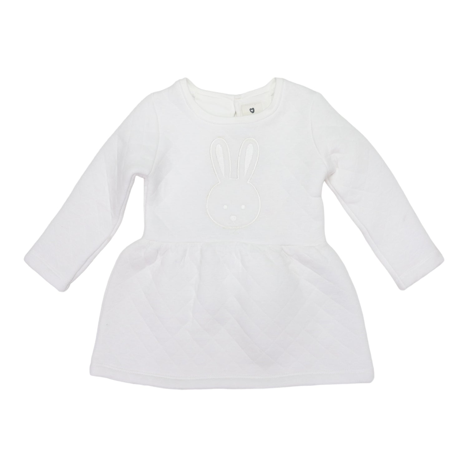 Quilted Dress with Bunny Applique White