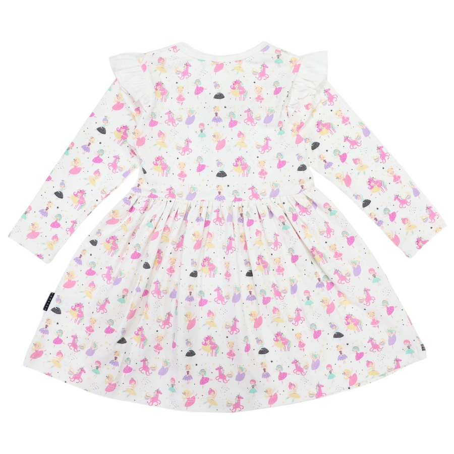 Dancing Unicorn Print Dress Cream