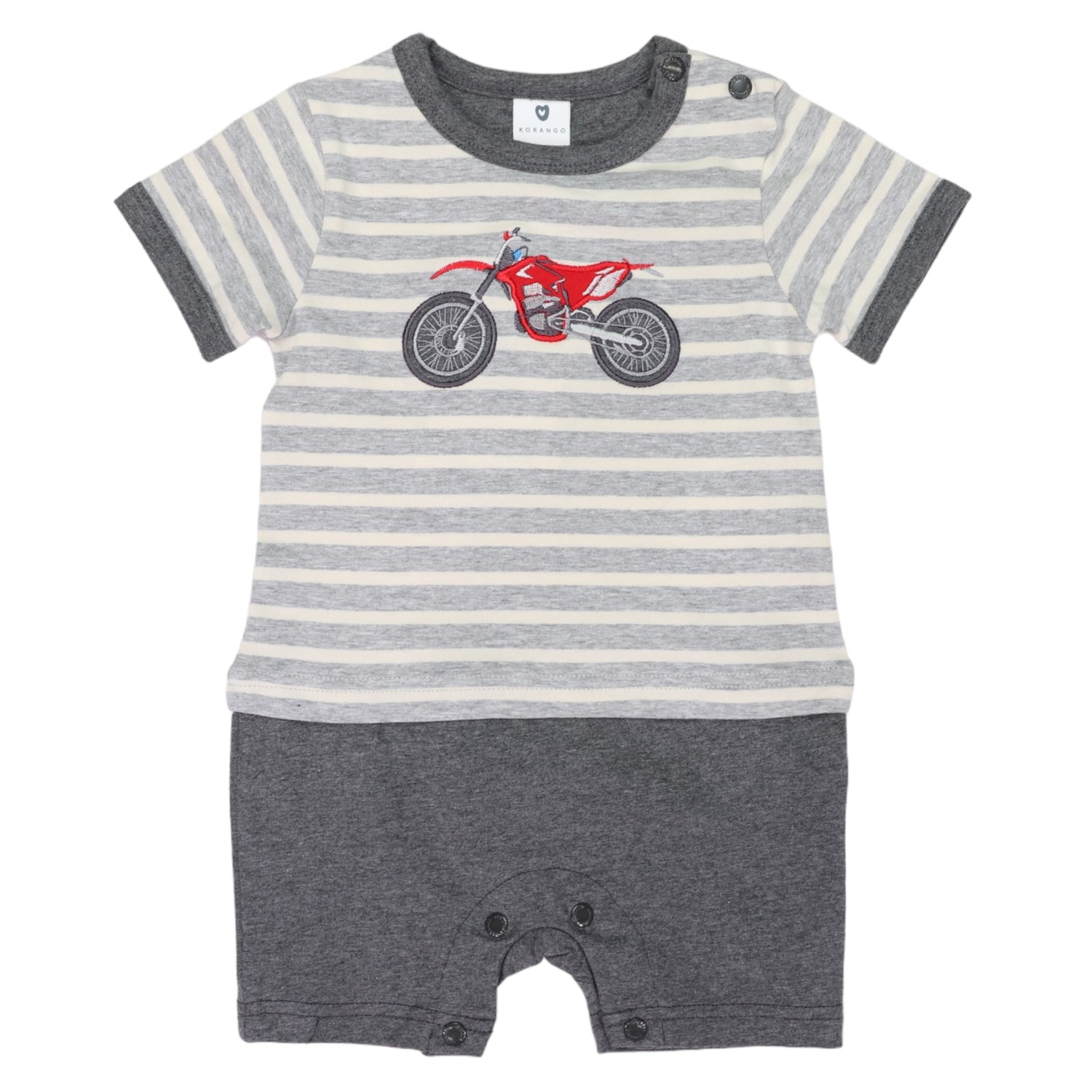 Motor Bike Applique Short Sleeve Onesie Charcoal