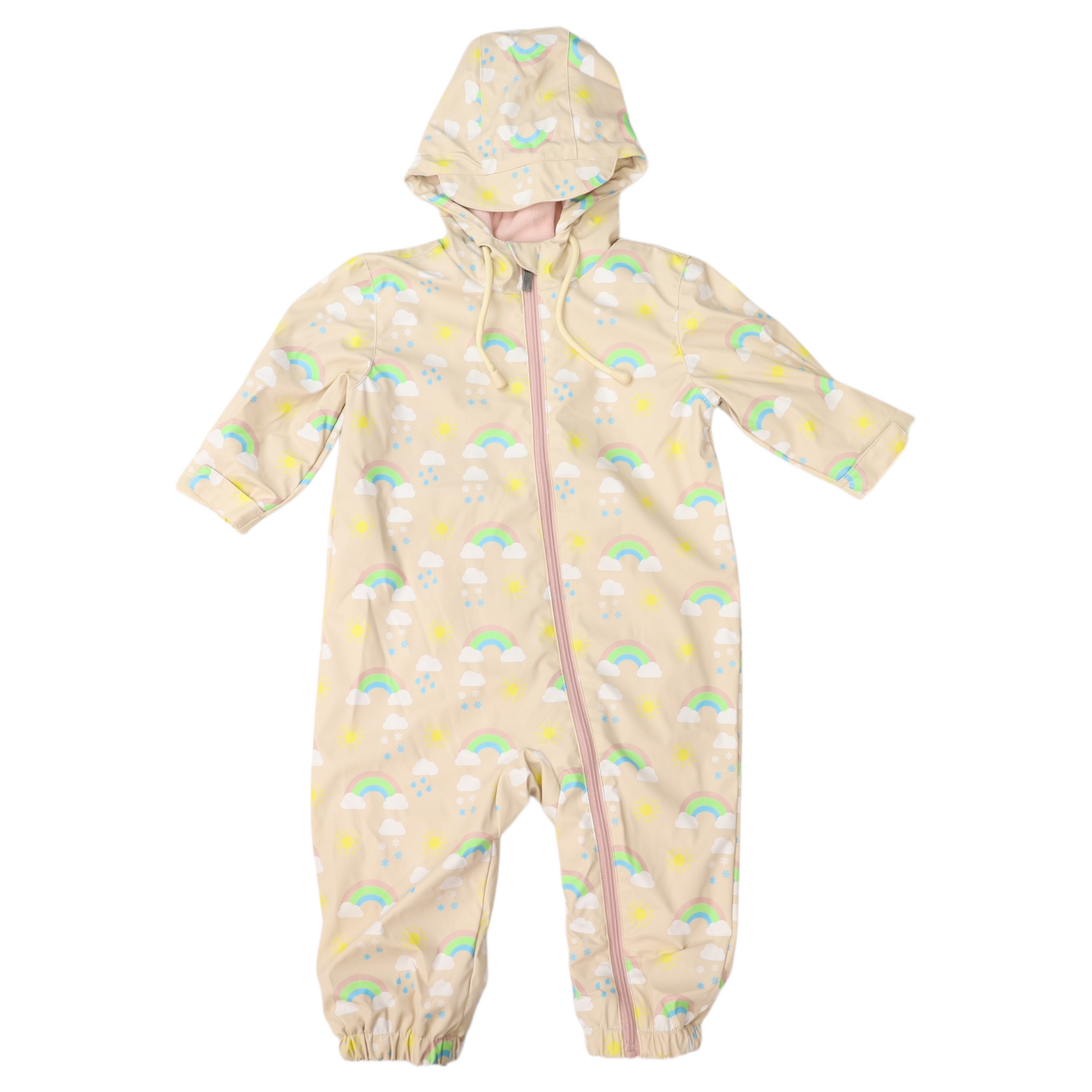 Sunshine &amp; Rainbows Polar Fleece Lined Zip Rain Suit Tapioca