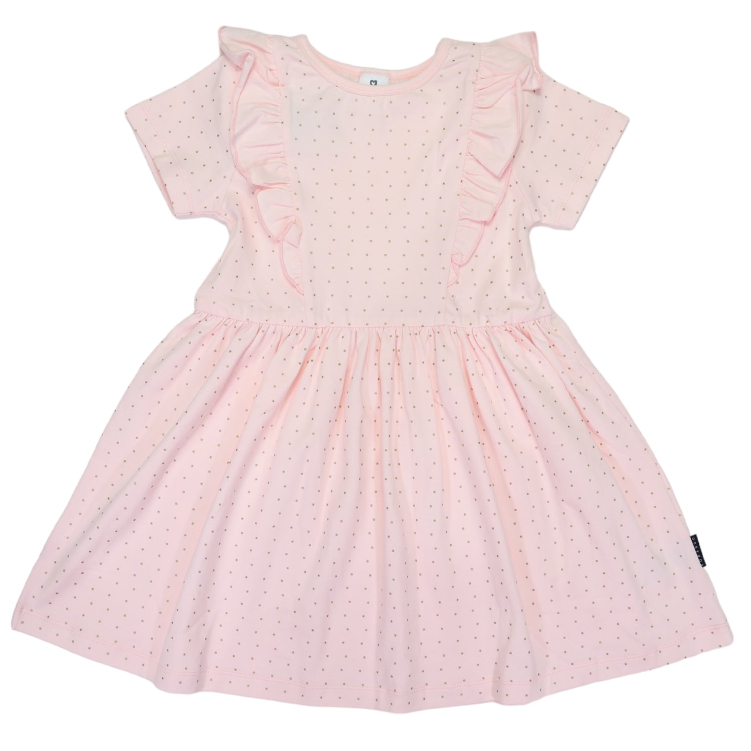 Gold Spot Sleeved Cotton Frill Dress Light Pink