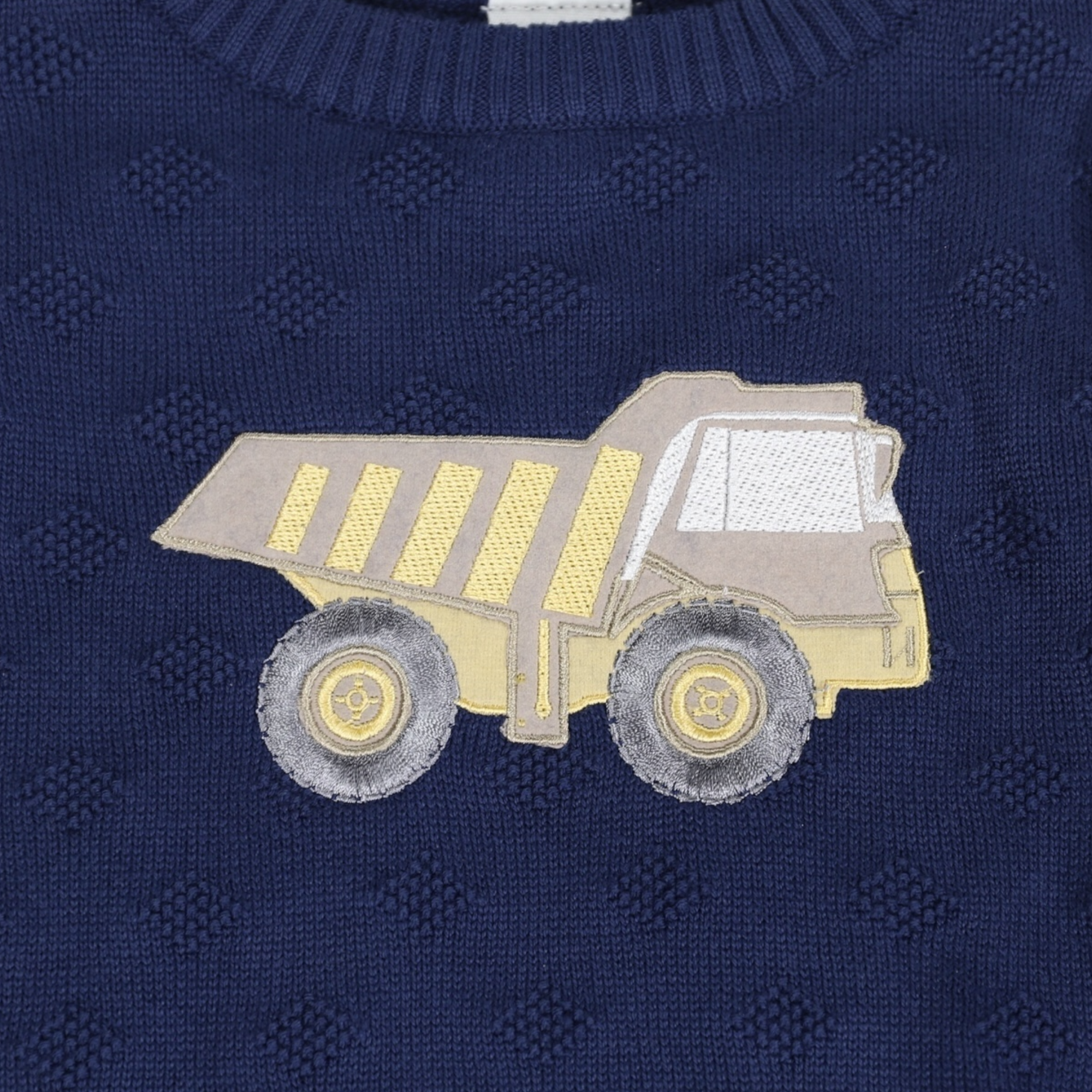 Truck Applique Knit Sweater Navy Stripe