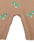 T-REX Embroidered Knit Onesie Chestnut