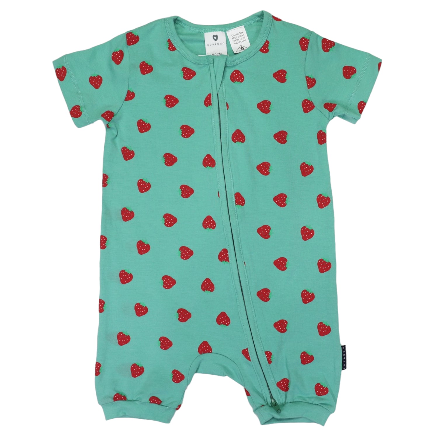 Strawberry Print Short Sleeve Romper Green