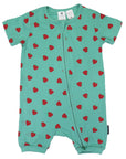 Strawberry Print Short Sleeve Romper Green