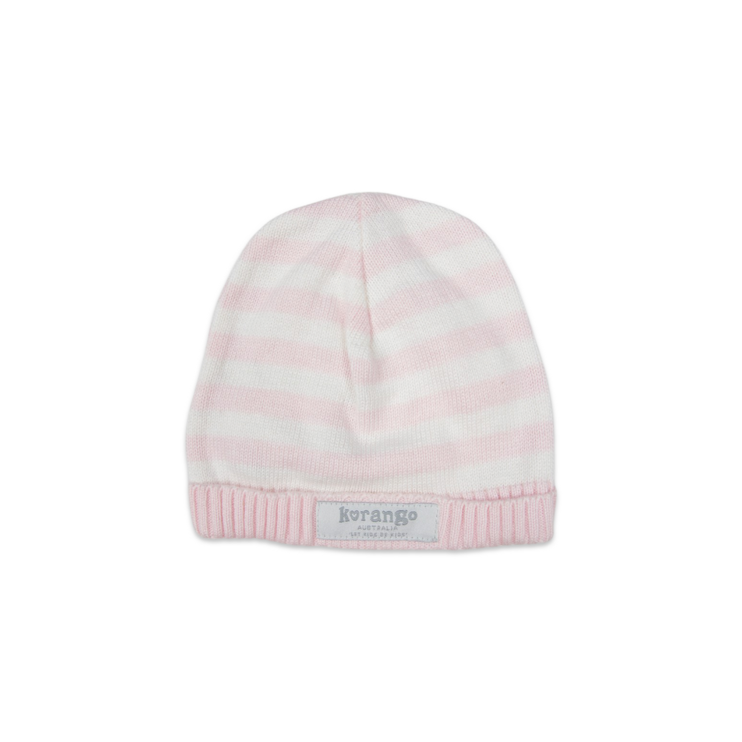Striped Knit Beanie Baby Pink & White