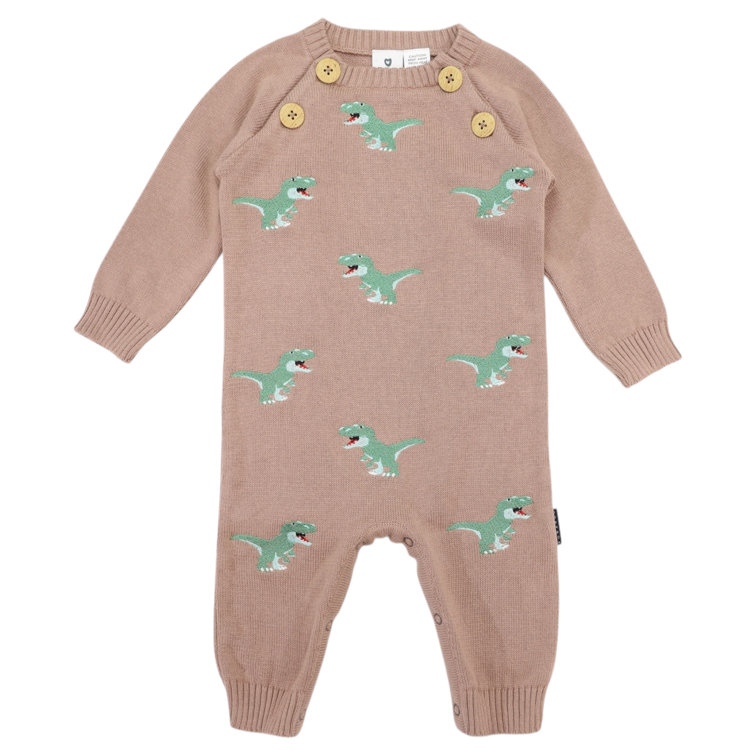 T-REX Embroidered Knit Onesie Chestnut