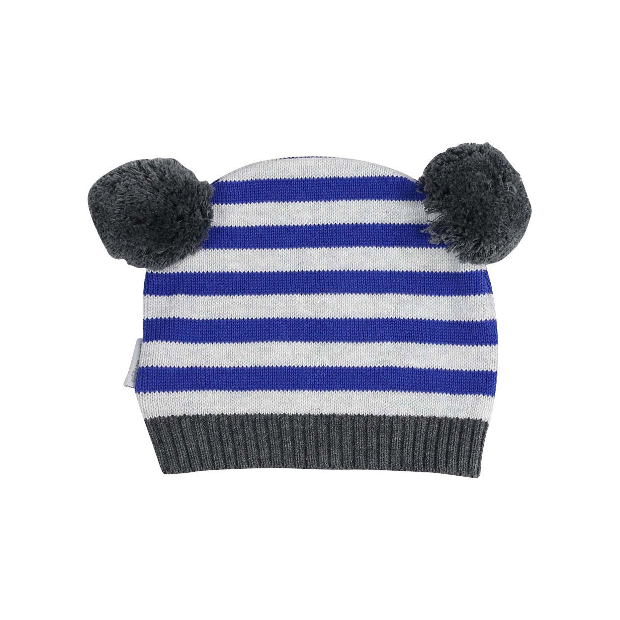 Stripe Knit Beanie with Pom Poms Blue