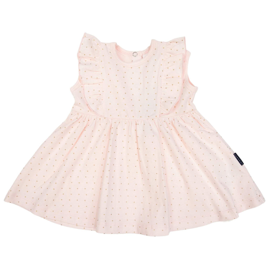 Gold Spot Cotton Frill Dress Light Pink