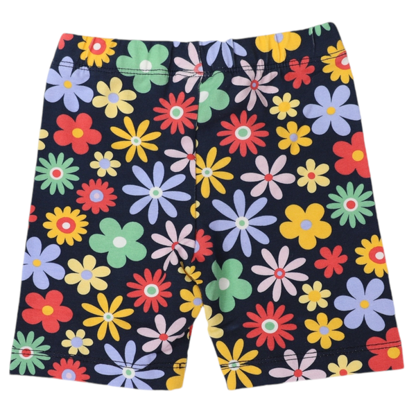 Flower Print Cotton Bike Shorts Navy