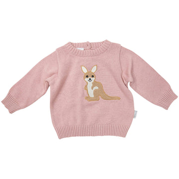 Knit Sweater with Kangaroo Applique Pink