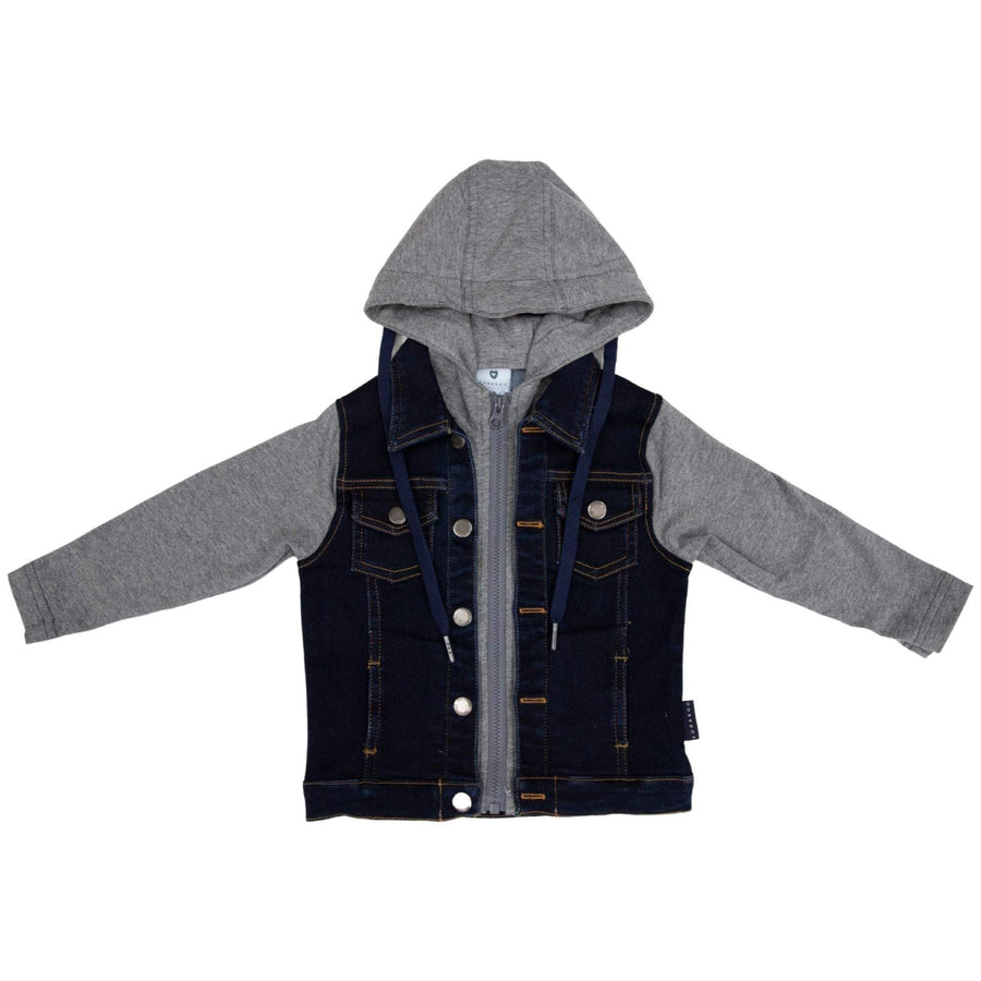 Lined Denim Jacket with Hood Dark Blue