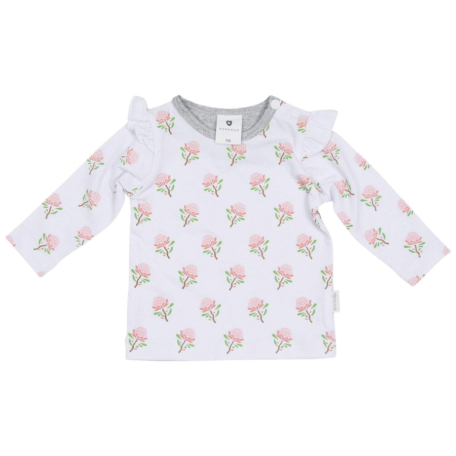 Long Sleeve Top With Flower Print White