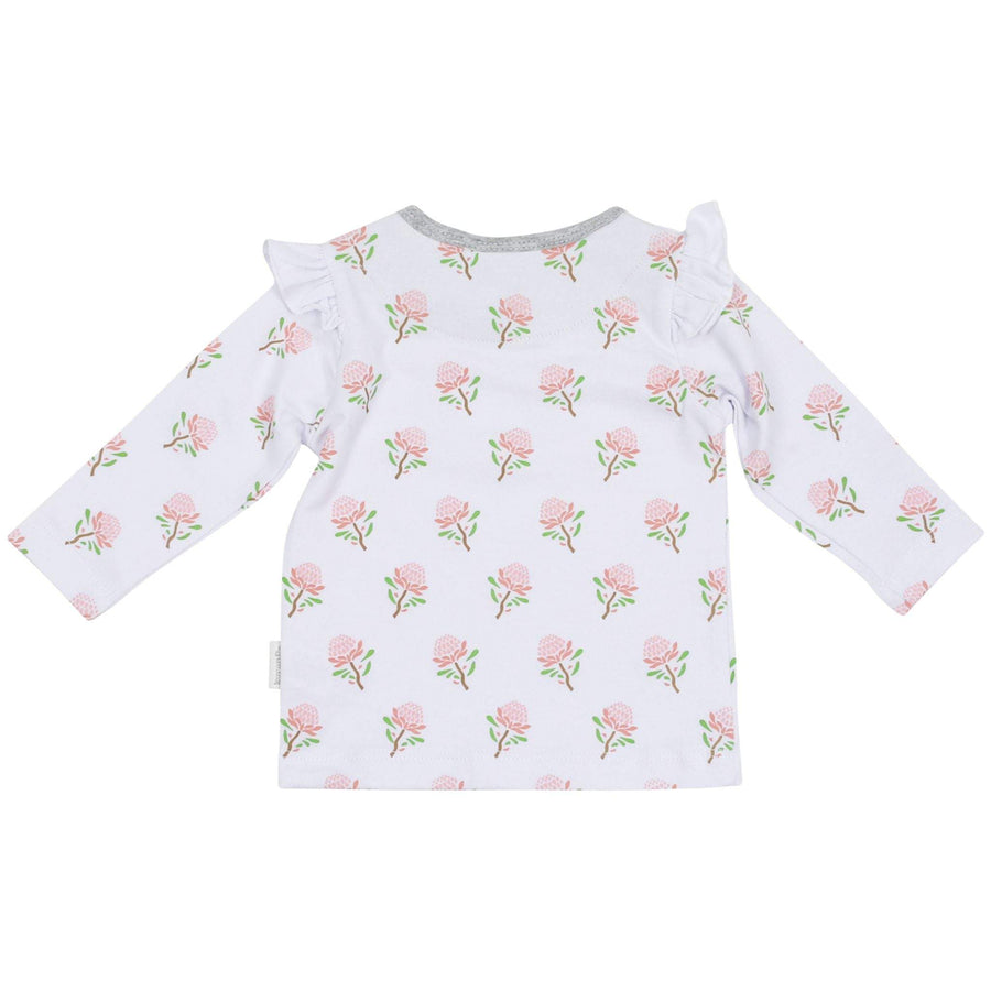 Long Sleeve Top With Flower Print White