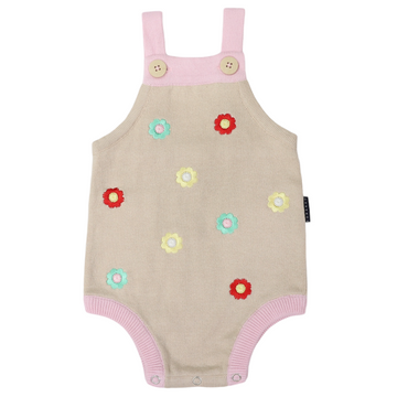 Flower Embroidered Knit Sunsuit Cloud